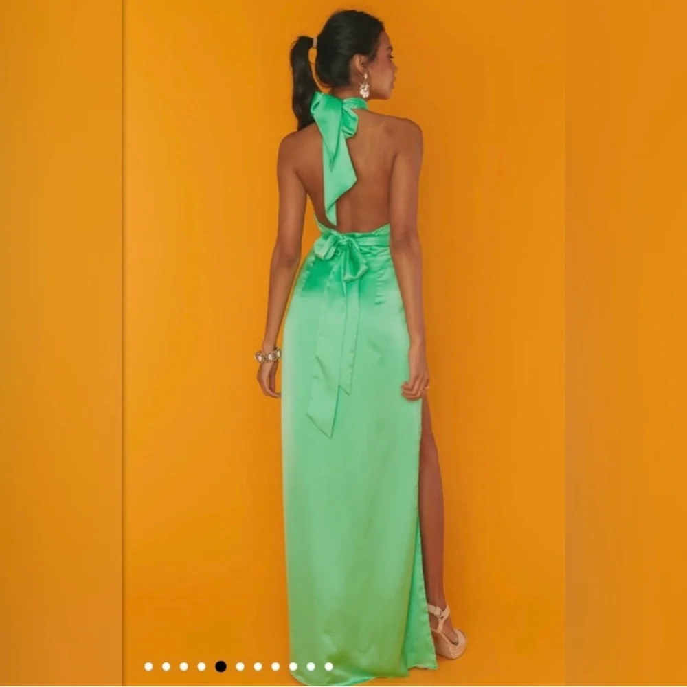 Show Me Your Mumu Adele Green Halter Gown Slit Formal Dress | Size S - Picture 8 of 16